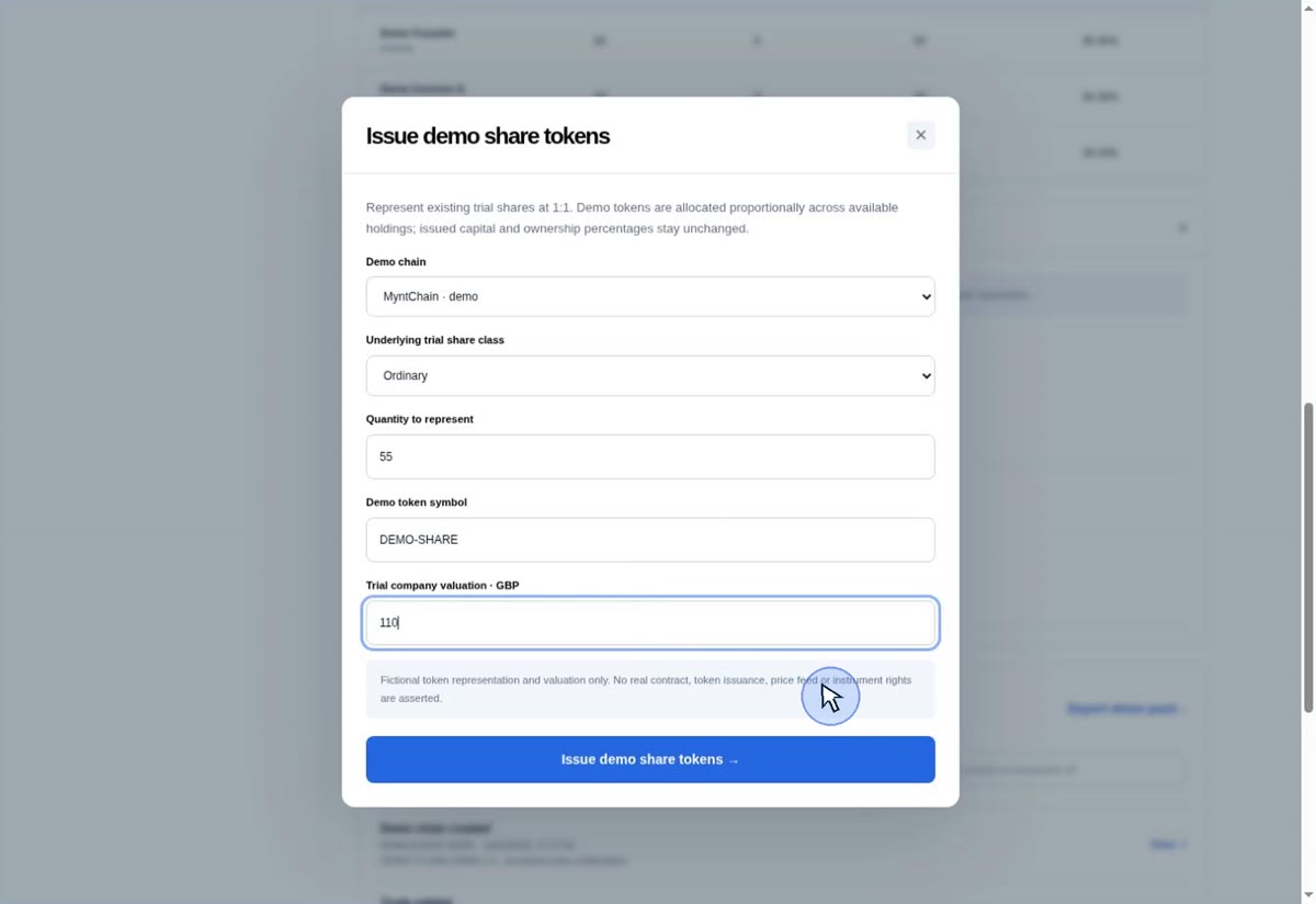 MYNT Register tokenisation planning demonstration